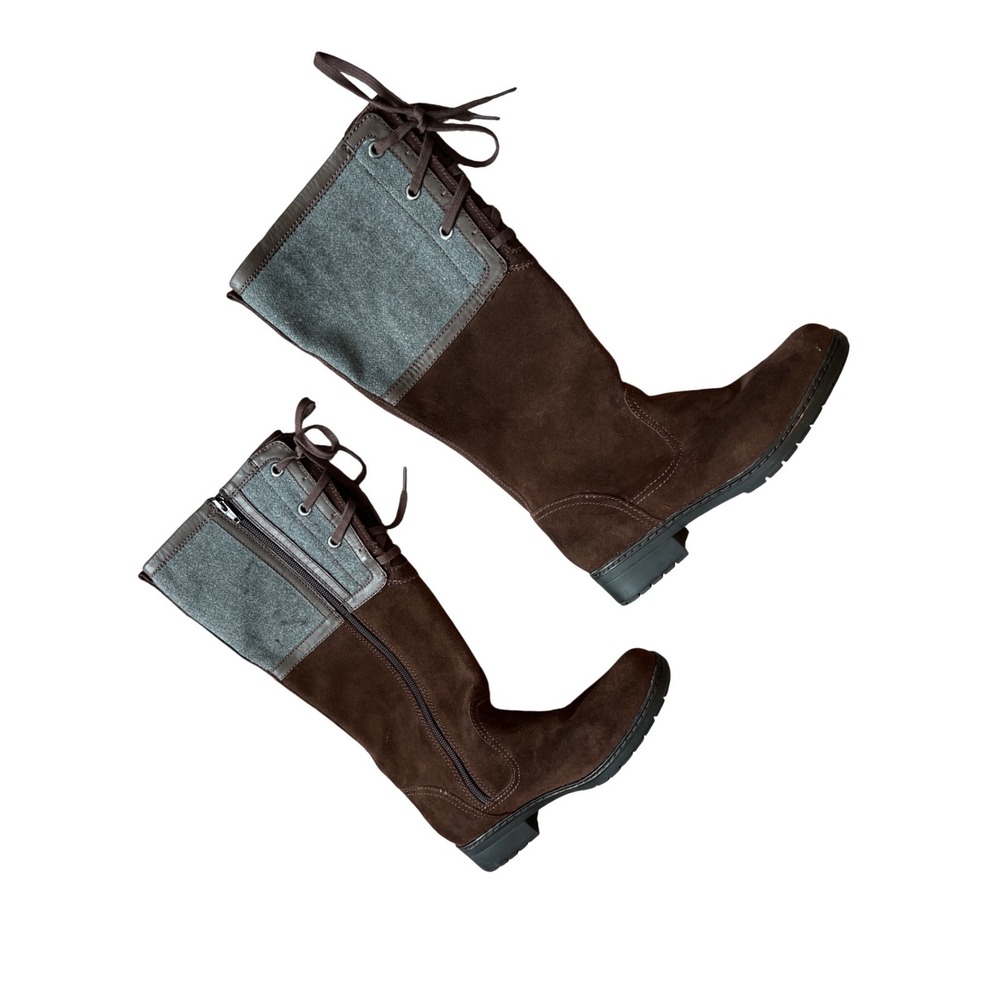 Clarks Merrian Anya Brown Suede Grey Wool Tall Lace Up Zip Boots Womens 7 M